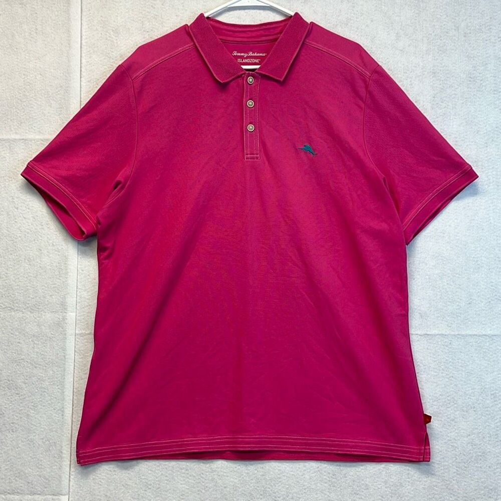 TOMMY BAHAMA Polo Shirt Men's XL Pink Supima Trim Fit Island Zone Short Sleeve